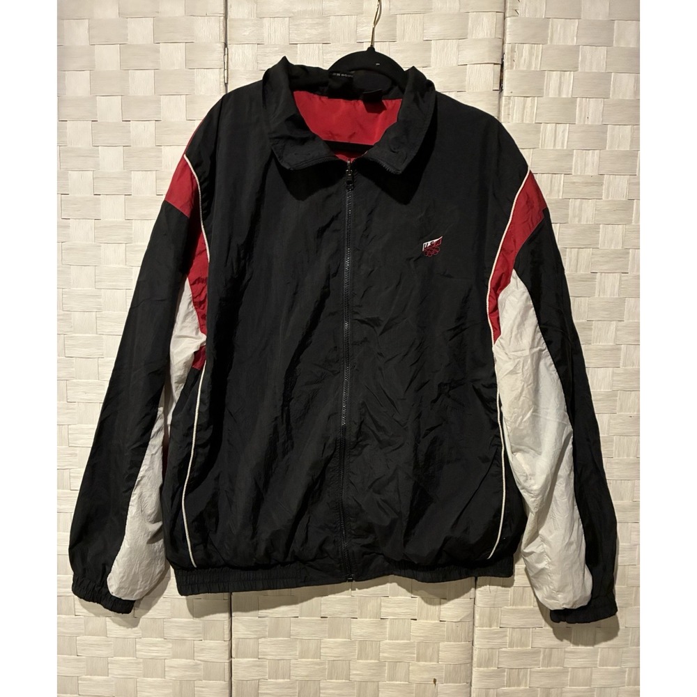 Vintage USA Olympic Brand JCPenney Windbreaker Jacket Black Red Mens XL Tall